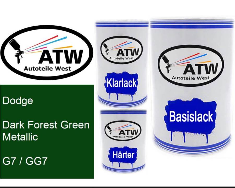 Dodge, Dark Forest Green Metallic, G7 / GG7: 500ml Lackdose + 500ml Klarlack + 250ml Härter - Set, von ATW Autoteile West.